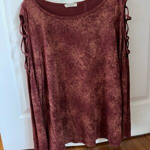 Promesa Maroon Lace-Up Sleeve Blouse